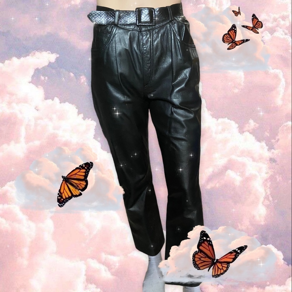 Vintage Genuine Leather High Rise Straight Leg Leather Pants